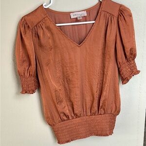 Philosophy Orange Puff Sleeve Smocked Blouse